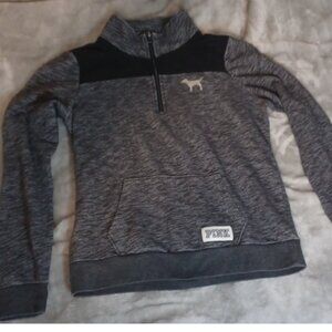 Victoria's Secret Pink Quarter Zip Pullover Black White Size S/P Kangaroo Pocket